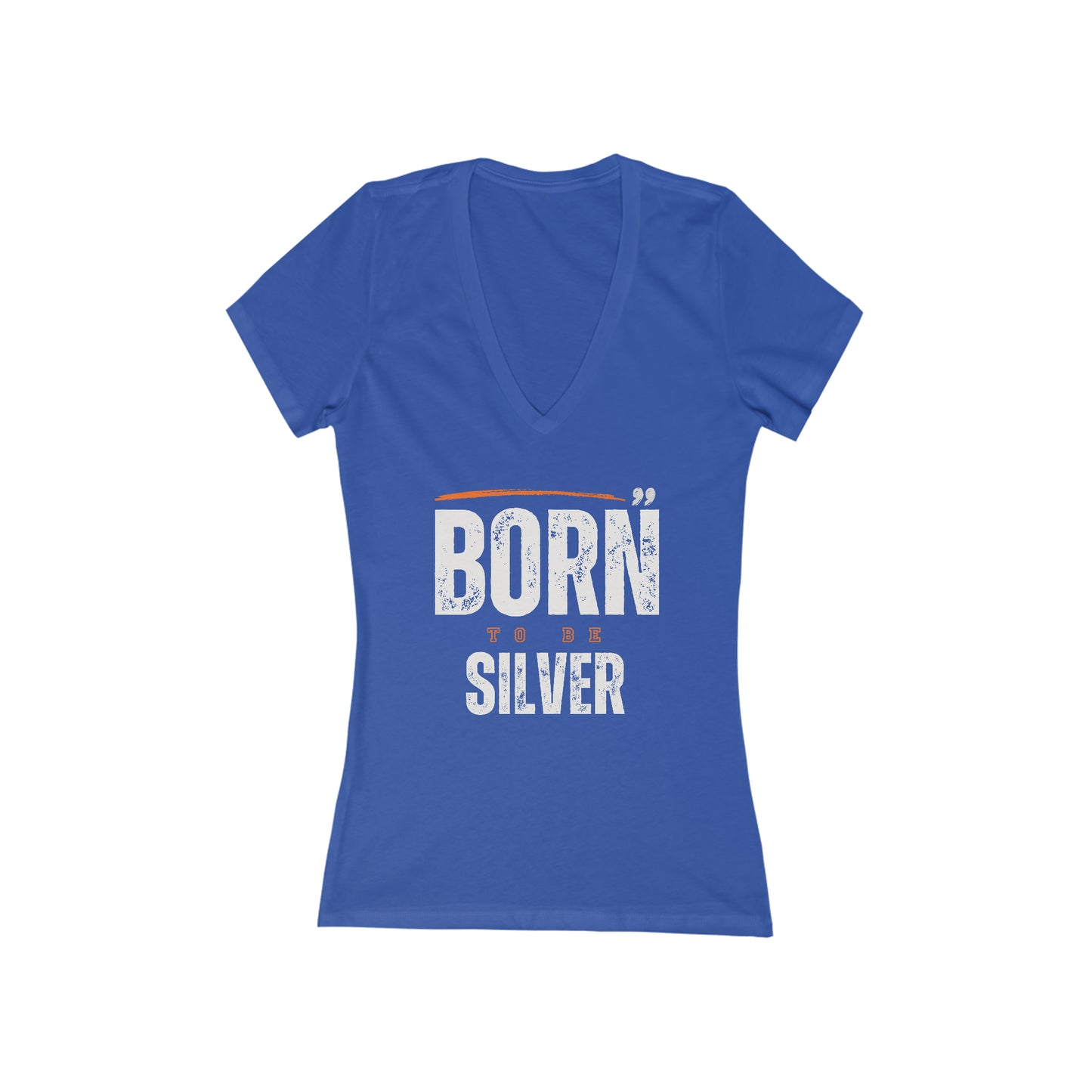 BORN To Be SILVER, short sleeve deep v-neck t-shirt, for women embracing silver and gray hair
