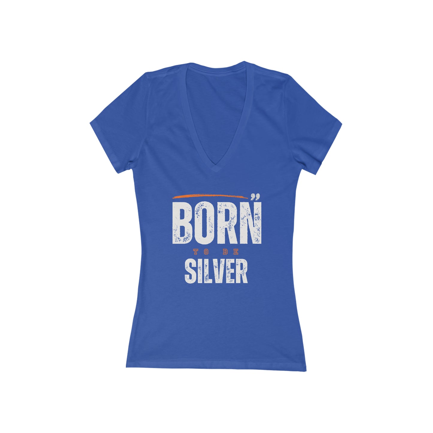 BORN To Be SILVER, short sleeve deep v-neck t-shirt, for women embracing silver and gray hair