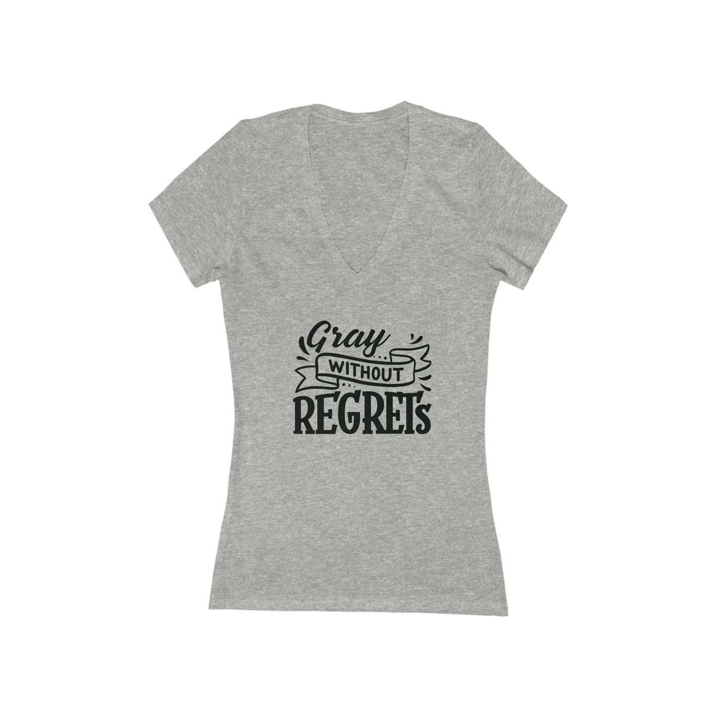 GRAY Without Regrets, short sleeve deep v-neck t-shirt, for women embracing silver and gray hair