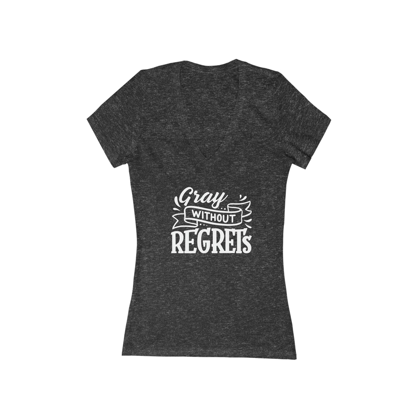 GRAY Without Regrets, short sleeve deep v-neck t-shirt, for women embracing silver and gray hair