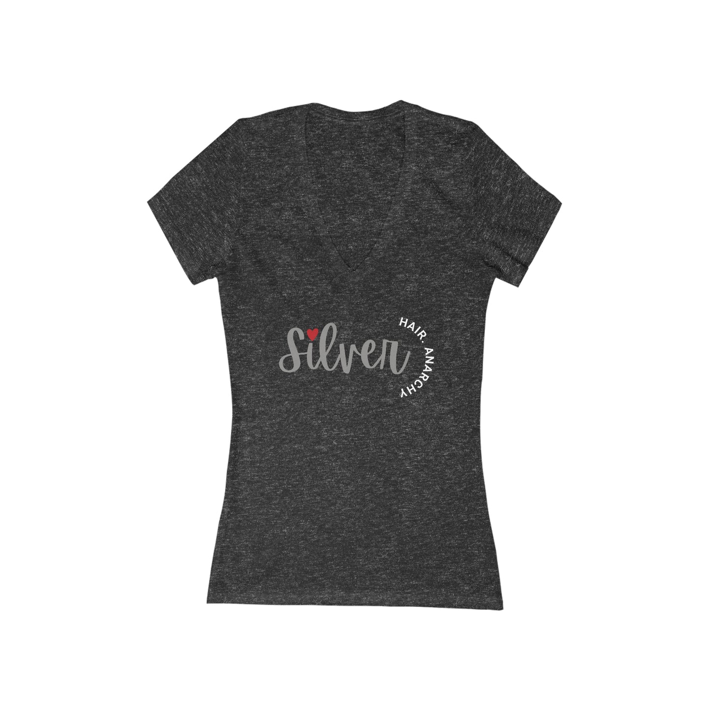 SILVER Hair Anarchy, short sleeve deep v-neck t-shirt, for women embracing silver and gray hair